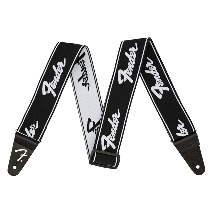 Fender 2" WeighLess Running Logo Guitar Strap Black/White