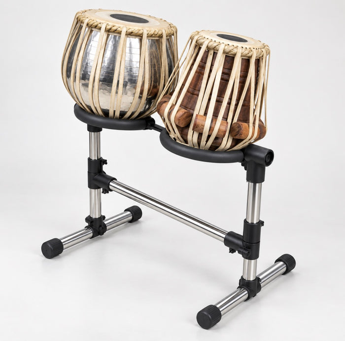 Adjustable Double Tabla Stand with Cushioned Holders – Heavy Duty Chrome Tabla Stand